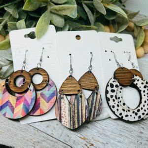 3 Pr Bundle / Wood & Cork Lightweight Dangle Earrings / Best Seller Bundle